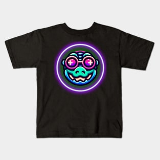 neon cyberpunk gator graphic Kids T-Shirt